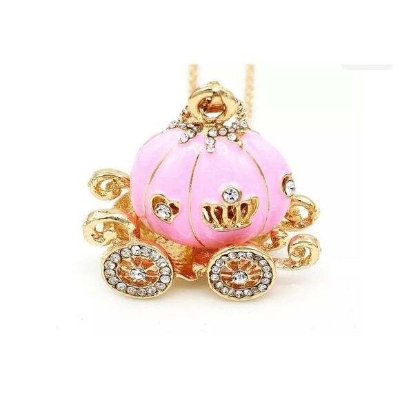 Jewelry - Enamel Crystal Cinderella Pumpkin Carriage Pendant Chain Necklace